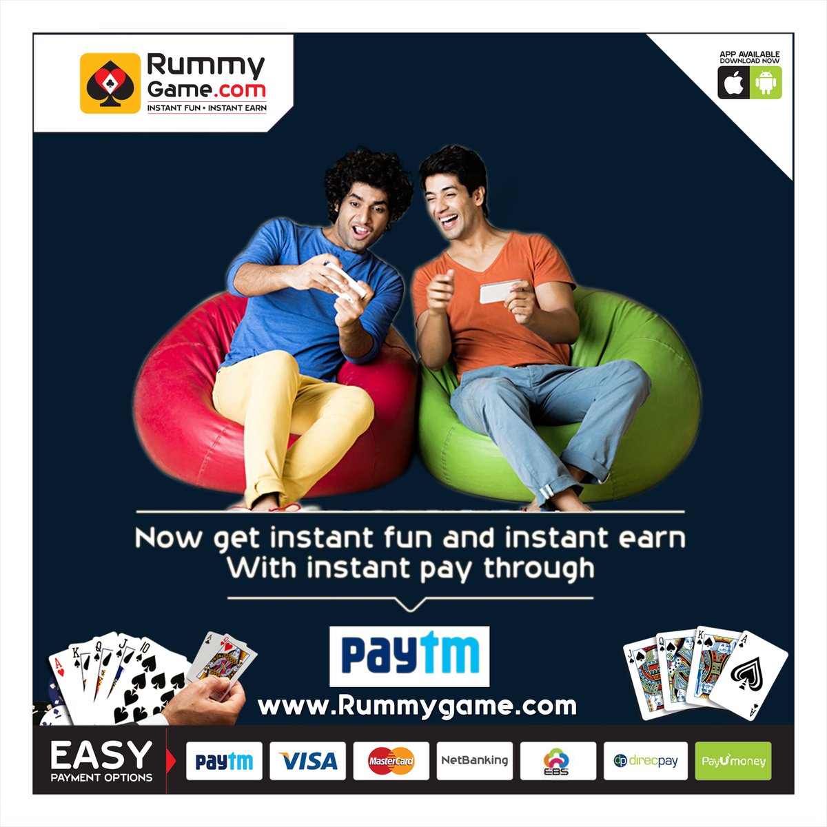 RummyGameOffl's tweet photo. Now Get Instant Fun &amp; Instant Earn With Instant Pay Through Paytm Play Online Rummy At https://t.co/2OZKEUD4z4 #13Cards #Indianrummy https://t.co/CxMmnNHvIv