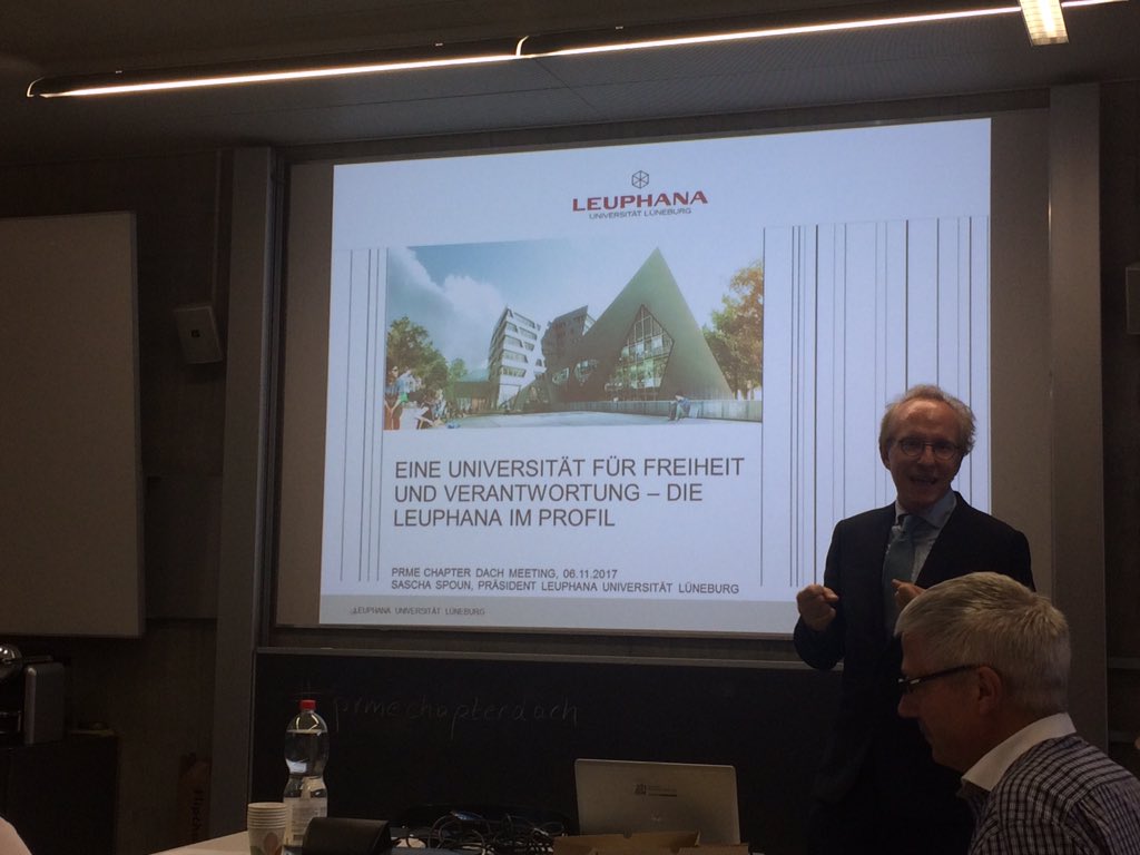 jonas_haertleUN's tweet photo. How to build a sustainabilty focused university? We are honored to have Sascha Spoun President @CDCleuphana with us at #PRMEDACH https://t.co/e4fRw7nUbh