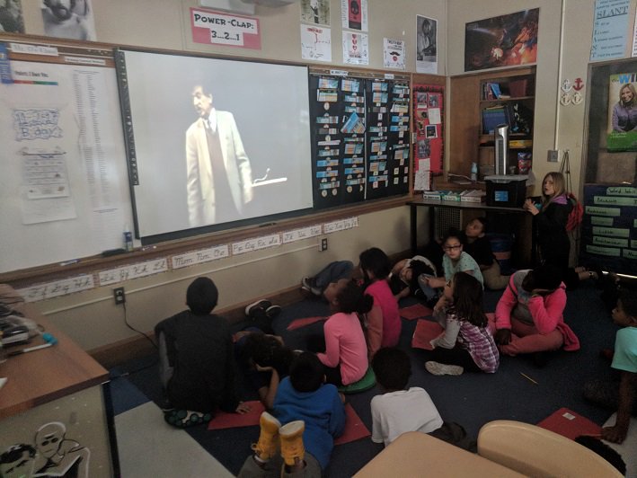 The kiddos listening to their guest lecturer Mr. Kurt Vonnegut when learning about the shape of a story. <a href="/mpspride/">Manchester Schools</a> #Writing