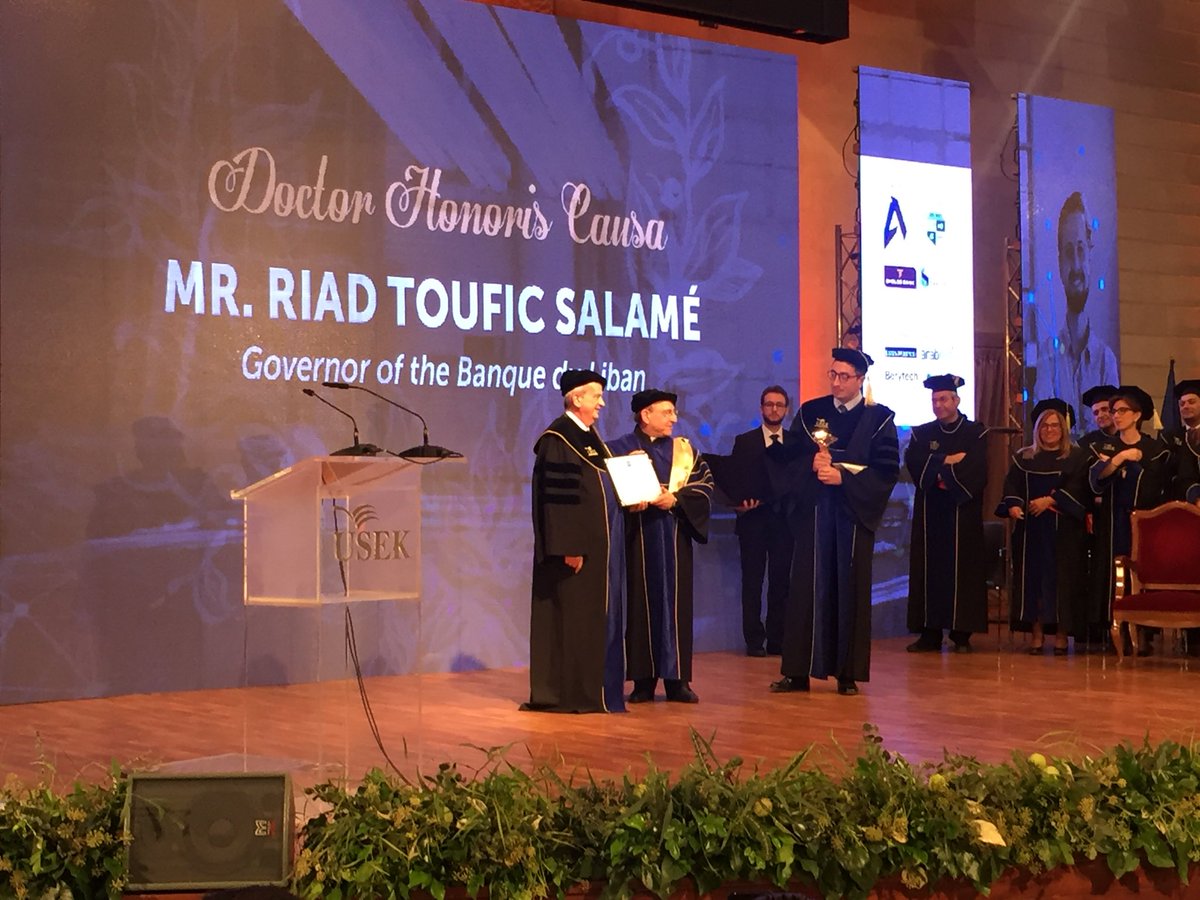 HRCompete's tweet photo. Awarding of Honorary Doctorate to H.E. Riad Salamé Governor of BDL by @USEKOfficial #symposium @bdl https://t.co/J5XlsCMj3d