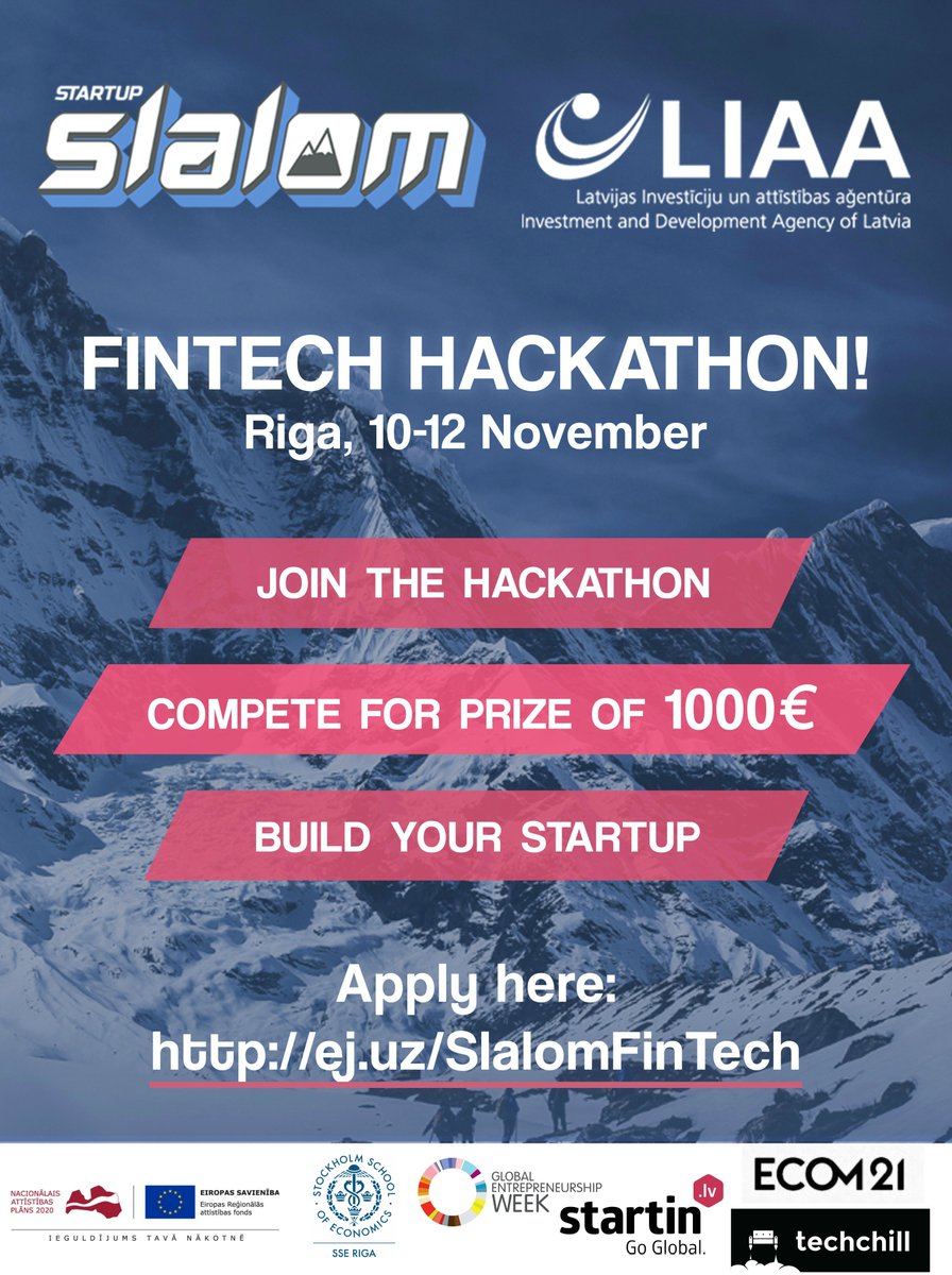 StartupSlalom's tweet photo. Only 2 days left to apply for the last @StartupSlalom hackathon of the year 2017 - Startup Slalom FinTech, November 10-12, @SSE_Riga ⏳
Hurry up and apply https://t.co/9miXIXwvWw
Especially looking for Developers and Web Designers https://t.co/hla2DYCLJ6