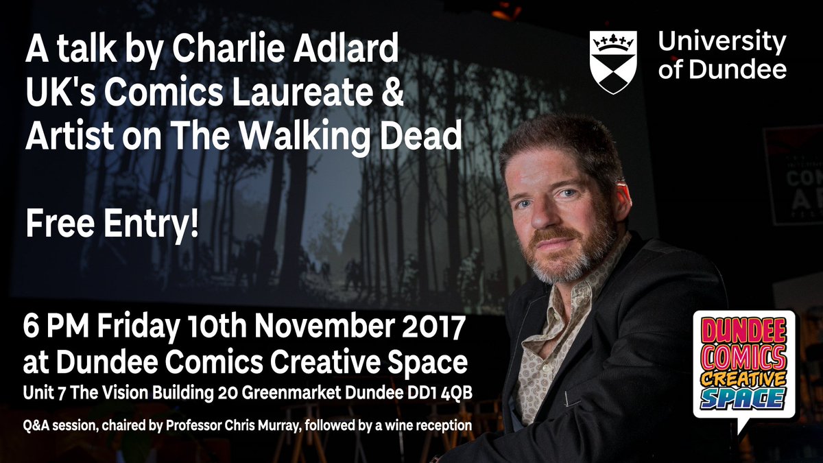 phillipbvaughan's tweet photo. Free event here in Dundee on Friday! A talk by the UK's Comics Laureate, &amp; The Walking Dead artist, Charlie Adlard!
https://t.co/GGA1G10RIi https://t.co/TmqNjSgxEJ
