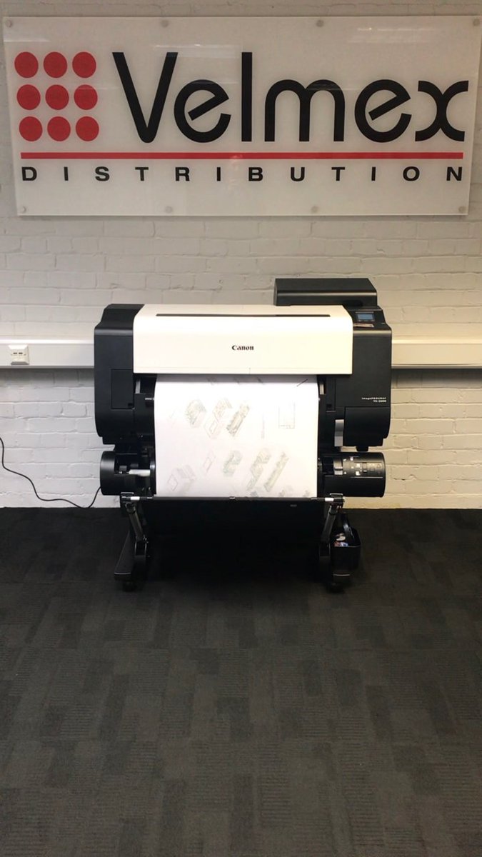 Velmex's tweet photo. The new Canon TX Series installed and printing well at Velmex HQ
Available to order from Mid December 🖨 https://t.co/K1jhSZWuLV