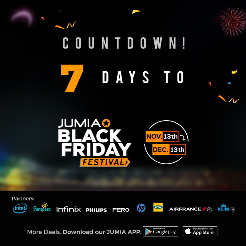 JforceNG's tweet image. 7 more days to go #jumiablackfriday Are you ready? Lots of deals awaits you.😘😍😀