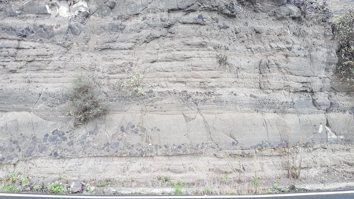 Geology_Kev's tweet photo. ~10m vertical section of a pyroclastic density current displaying waxing and waning of eruptive energy @GeoTenerife @GeoIntern #geology https://t.co/e860fAgsKI
