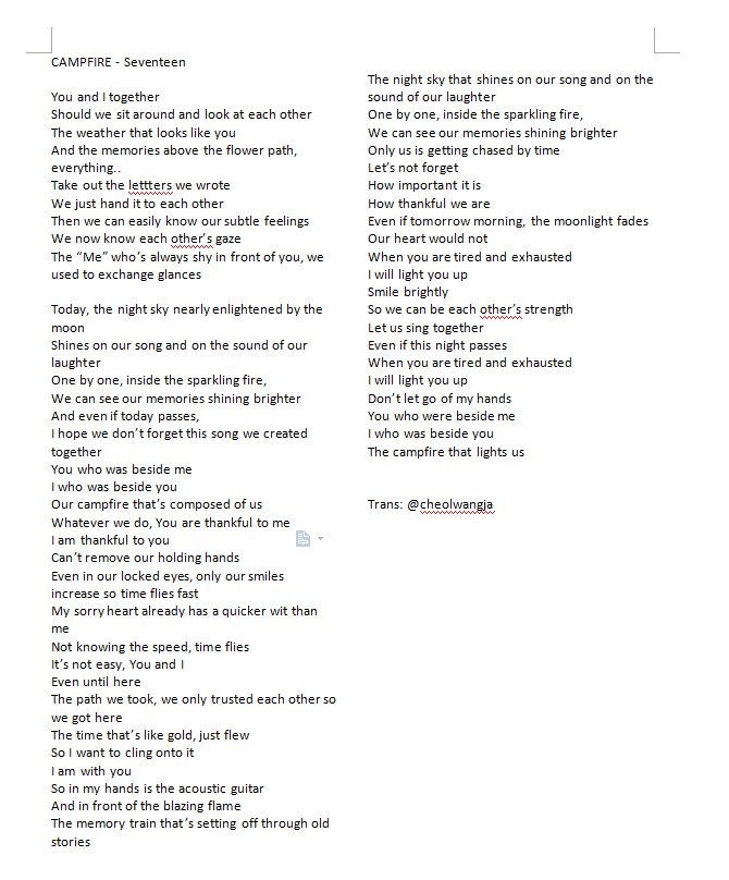 셀젤귀 Eng Trans Seventeen Campfire Lyrics 셀젤귀 Eng Trans Seventeen Campfire Lyrics