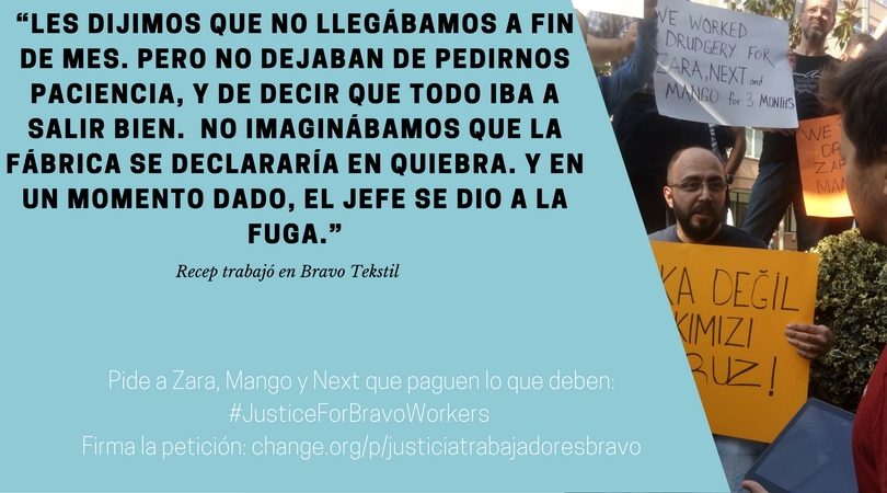 CRLSETEM's tweet photo. Exige a @Mango y @Zara que paguen. Las 140 personas trabajadoras de Bravo piden justicia. #justiceforbravoworkers https://t.co/22AF4KOowG https://t.co/FtBChSWD0K