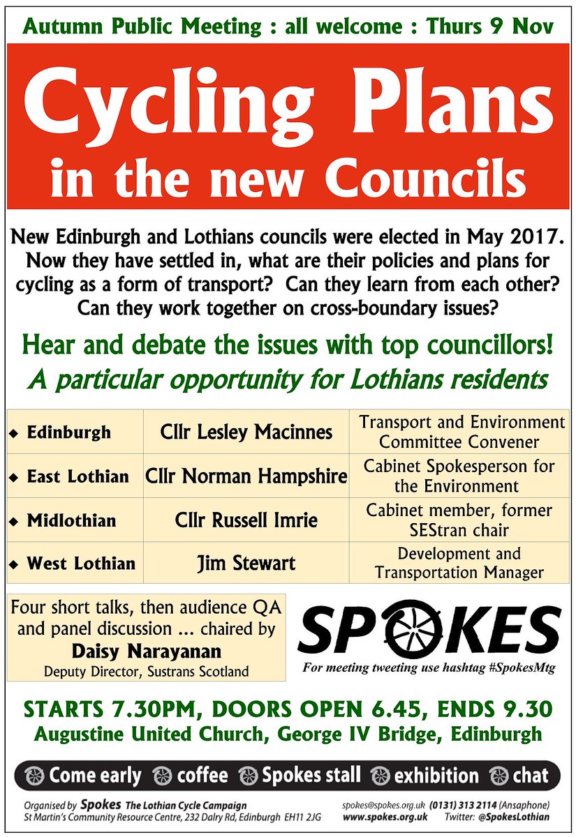 SpokesLothian's tweet photo. @edwisemanesq @CyclingEdin @U3A_UK @Edinburgh_ABC @info_LCHIF @McGowanAlistair @edfoc @TheBikeStation @SSSCnews @SCPHRP @gmacscotland @Ed_Leisure @JiveEdinburgh @EdinReporter @davidfkeySNP @UnionofGenius @Deleriad @John_Lauder @CycleLogistics @londonbikehub @EuCyclistsFed @jordigali @JosSluijsmans @Learn_Transport @OutspokenDeliv @outspokenglasgo @LastMileLeeds @ukclf @EdinburghBikes @harts_cyclery @LaidBackBikes @business_bike @EssentialEdin @EdinChamber @electriccycleco @elec_edinburgh @RealCycleTours @lmacinnessnp @CllrChasBooth @ProfScottThinks @HumzaYousaf @AlisonJohnstone @andywightman @claudiabeamish @agcolehamilton @Edinburgh_CC @ELCouncil @midgov @norriehamp Councillor #RussellImrie, responsible for transport at @midgov , will speak Thurs Nov 9 at our #SpokesMtg-->https://t.co/bKcMxIfbXI … 🚲🚶‍♀️ https://t.co/LOMd5iwlNh