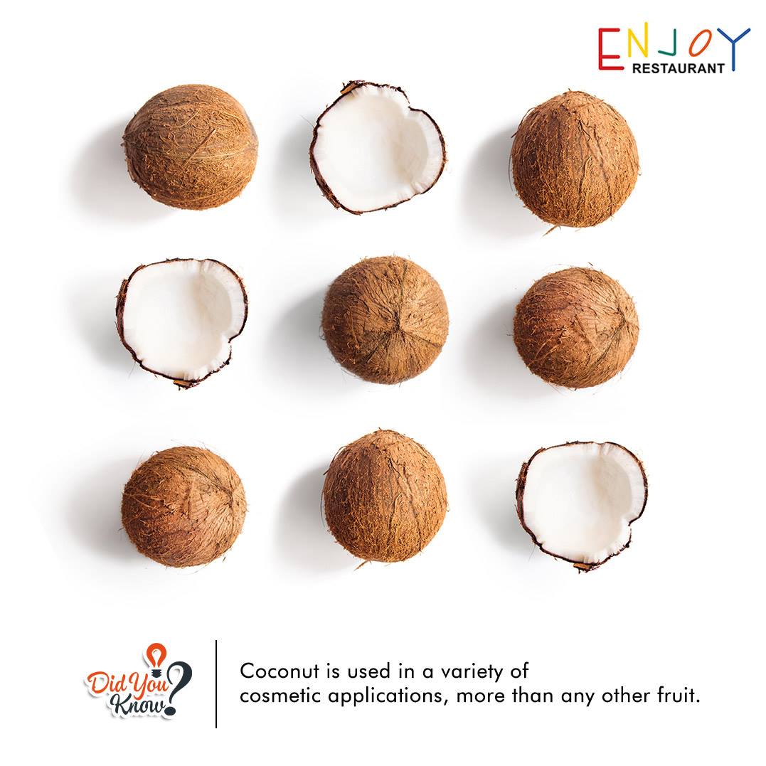 rajhans_group's tweet photo. #DYK Coconut is used in a variety of cosmetic applications, more than any other fruit. #EnjoyRestaurant #Surat #Valsad #Food #Foodie https://t.co/JKeUhWDz8W