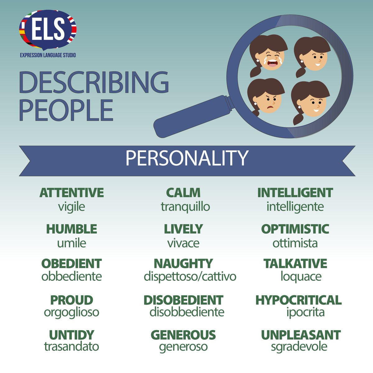 ELS_Meldrum's tweet photo. Descrivere una persona in #Inglese: oggi ci concentriamo sulla #personalità. #ELStips #corsodInglese https://t.co/iCcRXC3Zeb