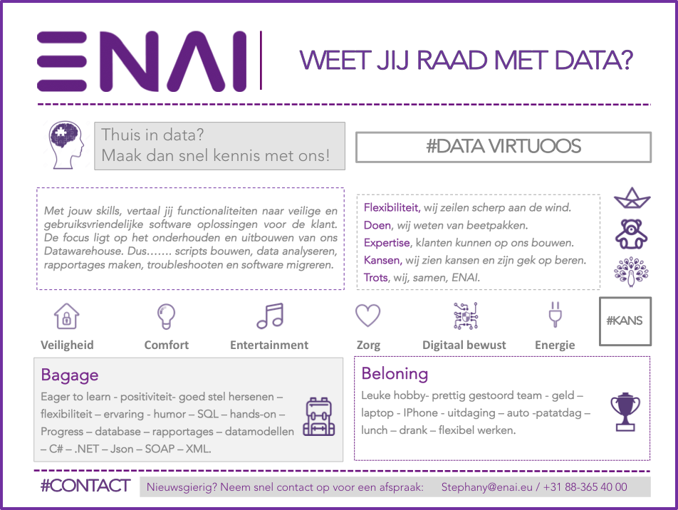 Weet jij raad met data?Dan ben jij misschien wel de datavirtuoos die wij zoeken! Ontdek <a href="/enai_systems/">ENAI</a>!#vacature #ENAI #uitdaging #kans #Data