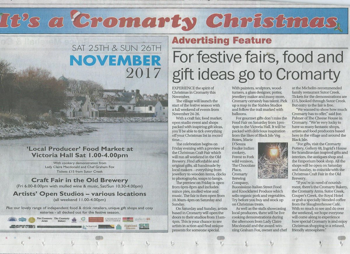 Did you catch our feature in the Ross-shire Journal last week? Cromarty is the place to head to this festive season. <a href="/Rossnews/">Ross-shire Journal</a>