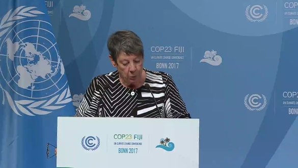 UNFCCC's tweet photo. .@bmub Minister Barbara Hendricks announces that Germany will support @adaptationfund with additional 50 million Euros this year #COP23 https://t.co/0dYQyem1oR