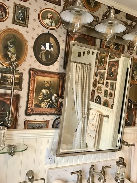 Happy customer 'The visitorians' wallpaper used in the bathroom #wallpaper #interiordesign #Interiors #home #walldecor <a href="/gradcollection/">Graduate Collection</a>