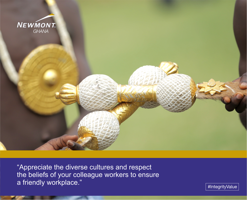 Newmont_Africa's tweet photo. Appreciate the diverse cultures and respect the beliefs of your colleague workers to ensure a friendly workplace. #IntegrityValue https://t.co/vXhfbv0Ku9