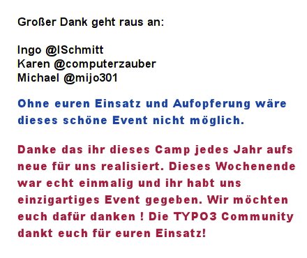 Real20179's tweet photo. Ich wollte mich für die großartige Arbeit von

Ingo       @ISchmitt
Karen      @computerzauber
Michael    @mijo301

#T3CRR #t3crr17 #TYPO3 https://t.co/M5ZZtkuzrE