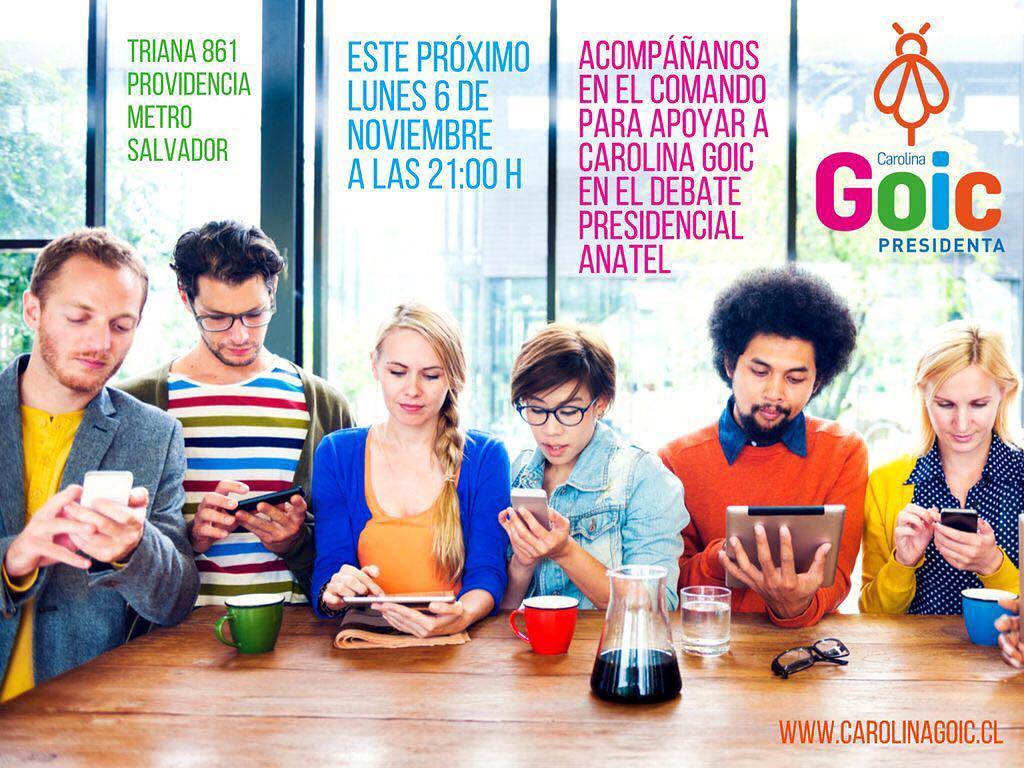 rixgoic's tweet photo. Acompáñanos a apoyar a @carolinagoic en el debate presidencial hoy a las 22:00 hrs. en el comando de nuestra candi… https://t.co/SB1Xm7IuKT https://t.co/cZGN4r434J