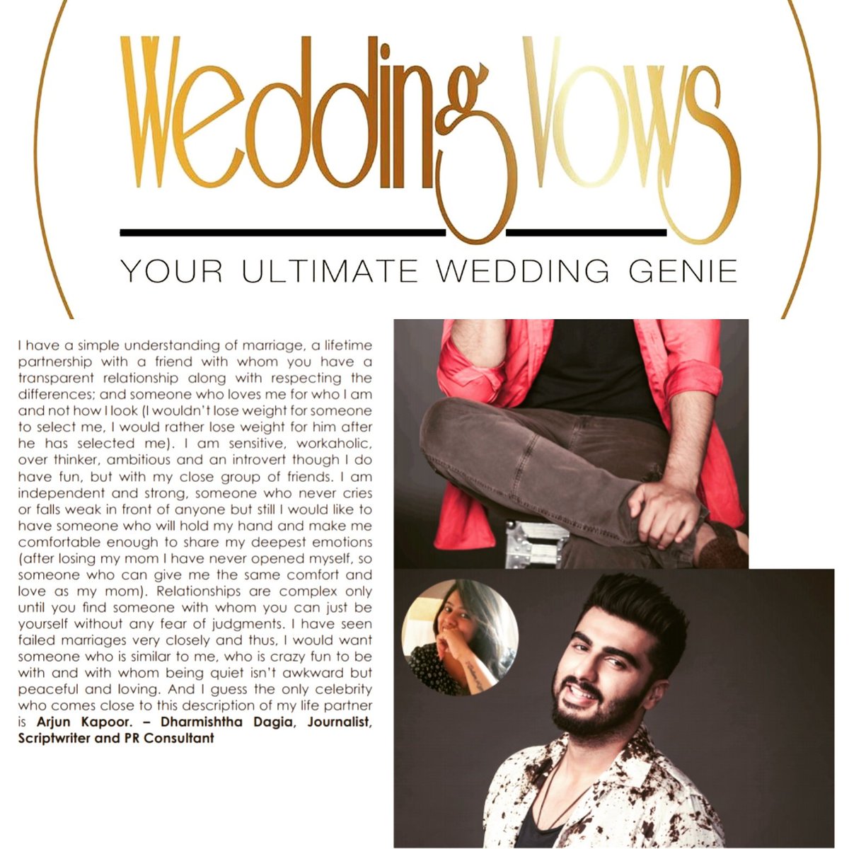 So everyone who asks me when will I get married, here is the answer in the @WV_Official Magazine..! Thank you @farvi_m 😊😘 @arjunk26