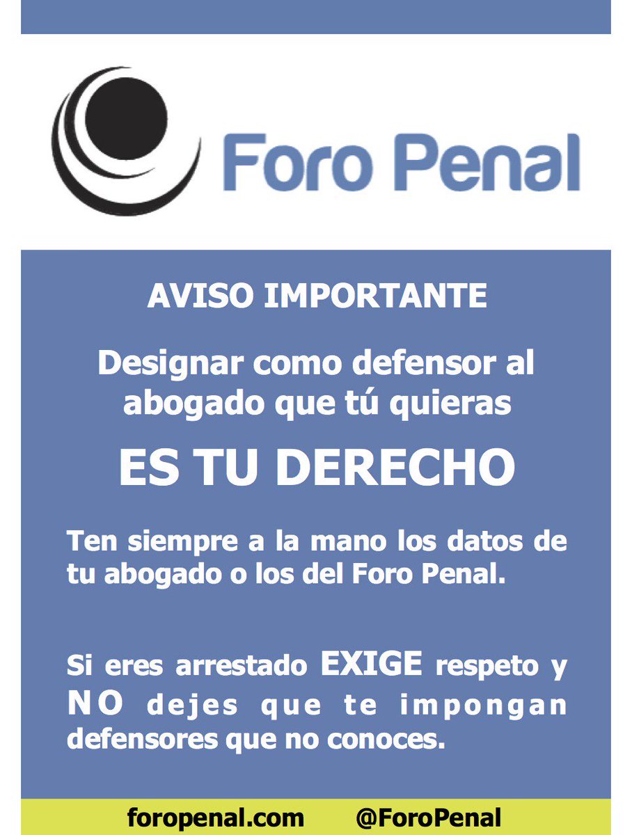 ForoPenal's tweet photo. Designar como defensor al abogado que tú quieras ES TU DERECHO! No dejes que te impongan defensores que no conoces https://t.co/Ds22aaylDL