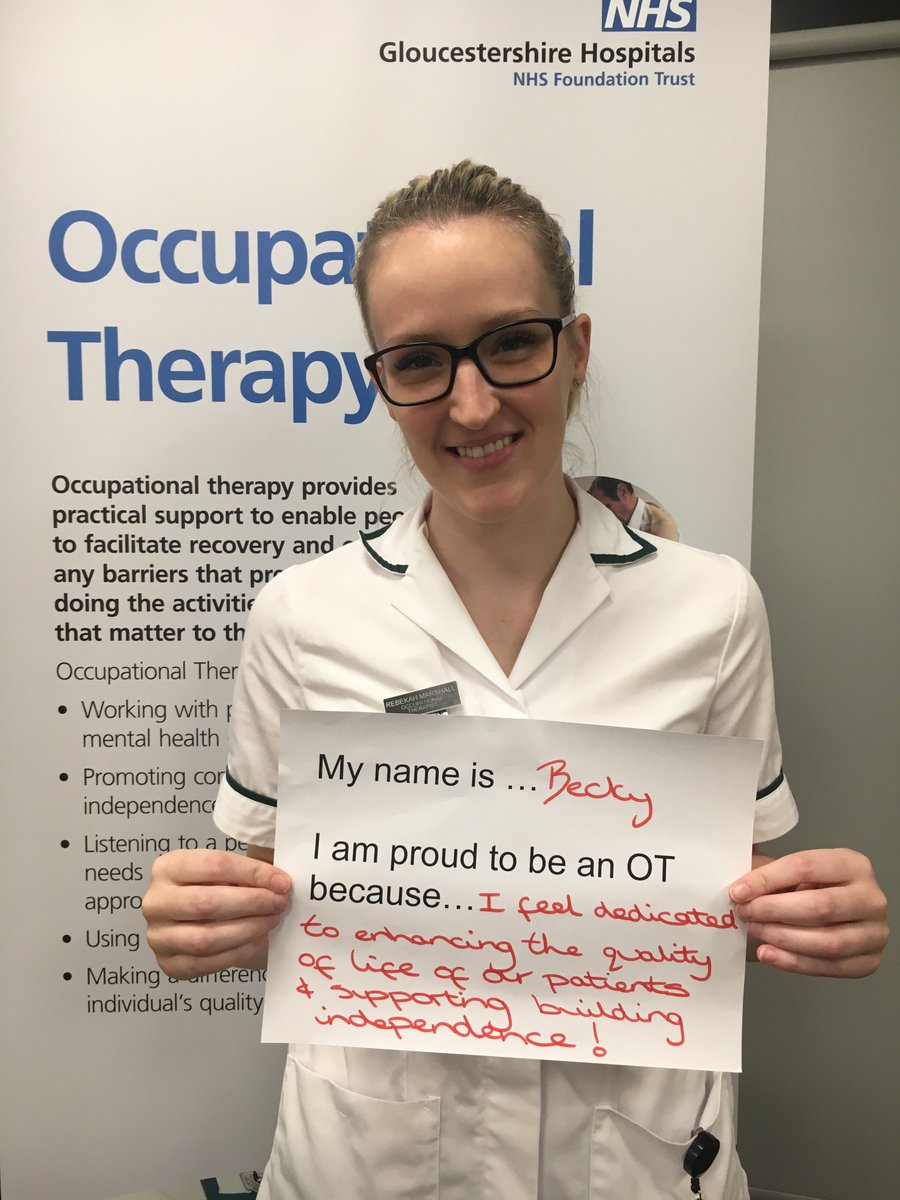 Chelt52's tweet photo. Becky, from @Gloshospitals tell us why she is proud to be an OT. #ValueOfOT #OTWeek2017 https://t.co/tcUEQoRI9y