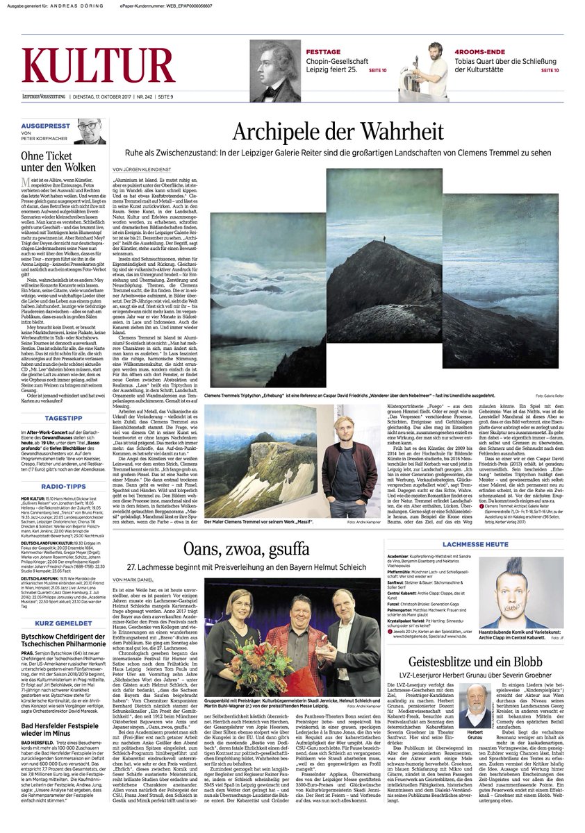 CLEMENS TREMMEL »Archipel« (Malerei) man muss es einfach nochmal sehen! #REITERgalleries bis 21. Dezember 2017