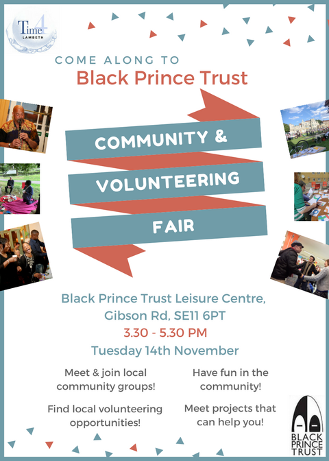 Time4Lambeth's tweet photo. Make sure you get along to #Community &amp; #Volunteer Fair @BlackPrinceHub next week! @WATMOS_CH @_LambethLife @lambeth_council @nhslambethccg https://t.co/dvuvMtOwAf
