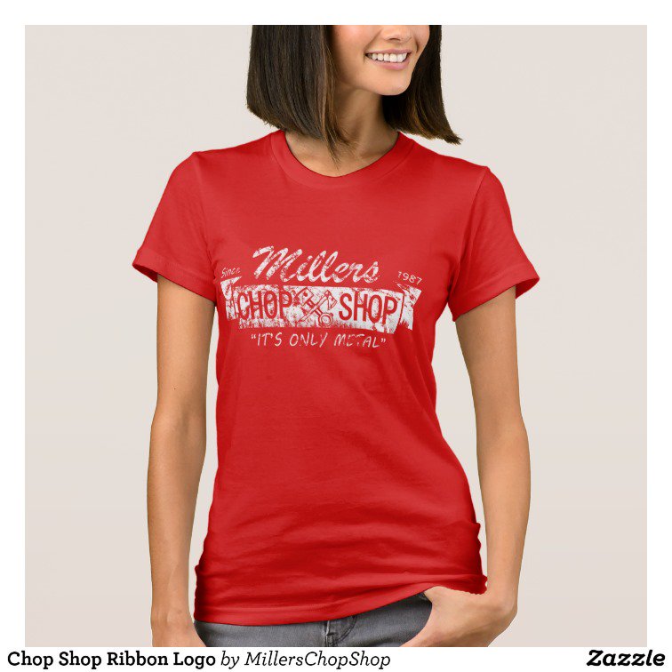 Chop Shop Ribbon Logo T-Shirt | Front W  goo.gl/Yc9rXd  #HotRods #RatRods #HotRodArt