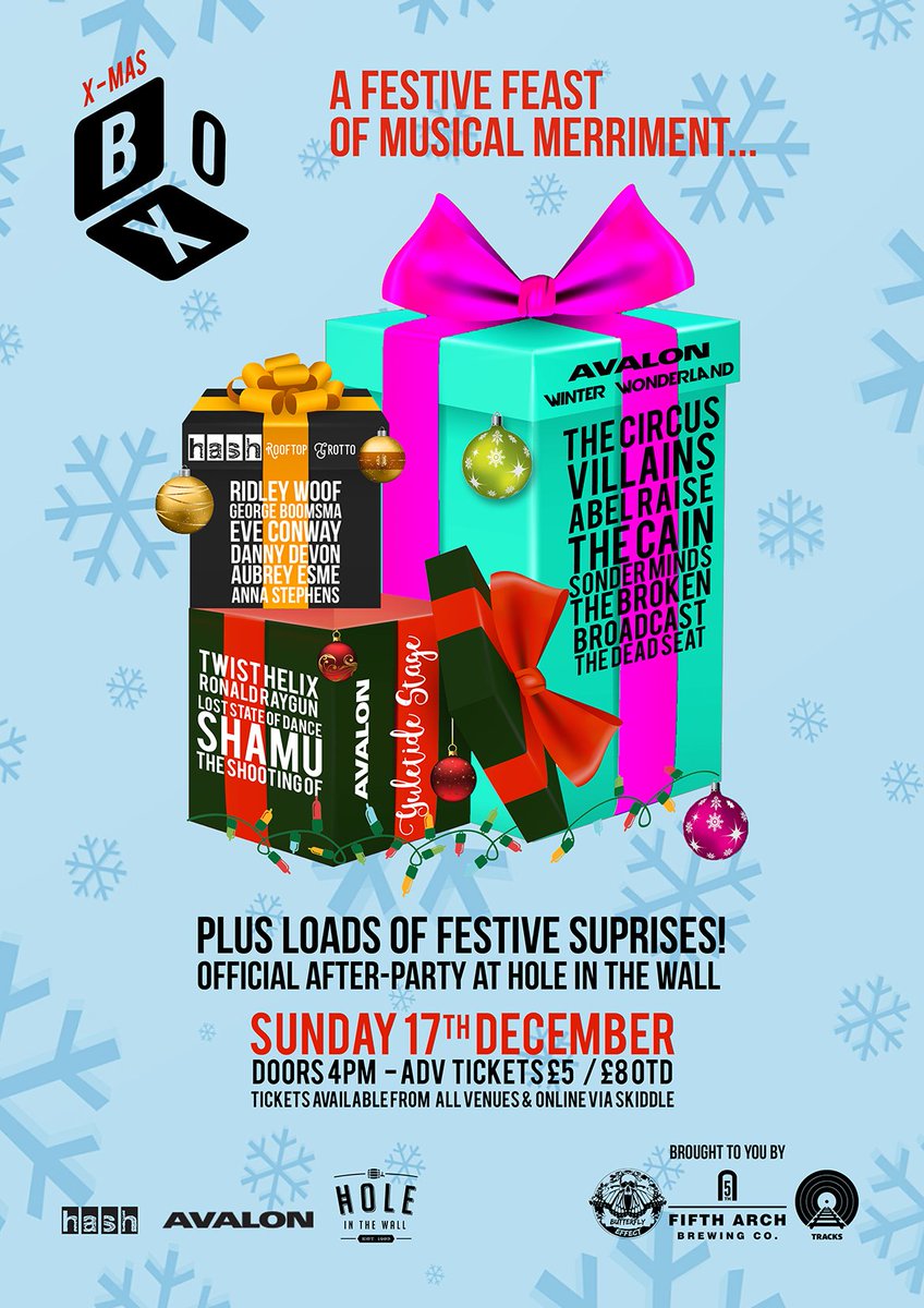 17/12 - We're back w/ X-mas Box, a festive spin-off at <a href="/Avalon_Darlo/">Avalon Darlington</a> &amp; <a href="/HashBarKitchen/">Hash Bar & Kitchen</a>
Tix skiddle.com/e/13085882