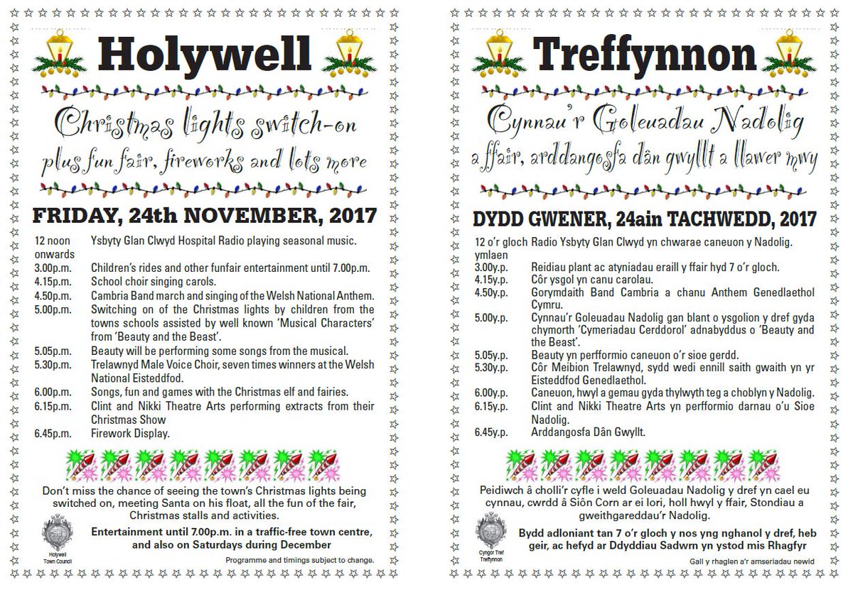 Holywell_Town's tweet photo. Holywell Christmas Lights Switch On takes place FRIDAY 24 NOVEMBER 2017.  Lots going on that afternoon building up to this fantastic event. https://t.co/GXaMbcUM5E