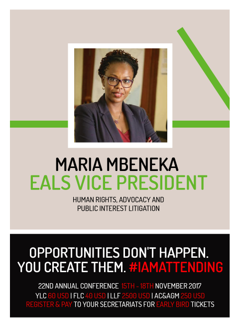 ealawsociety's tweet photo. 9 Days to Go! @mbenekam Opportunities don't happen! You Create them. #RegisterPay For Early Bird Tickets at your Secretariats #SeeUInEntebbe https://t.co/zPS4PO5mFj