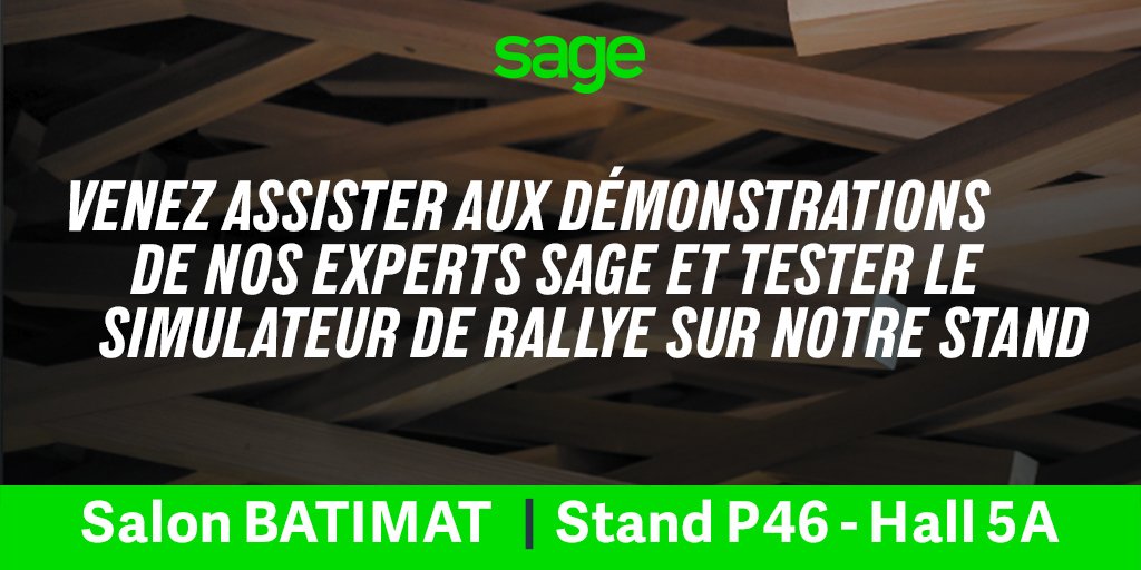 SageFrance's tweet photo. @Batimat c'est parti ! Retrouvez-nous Porte de Versailles, Hall 5A
- Stand P46 #batiment #batigest #multidevis #MDB2017 https://t.co/JSNZAgkWjf