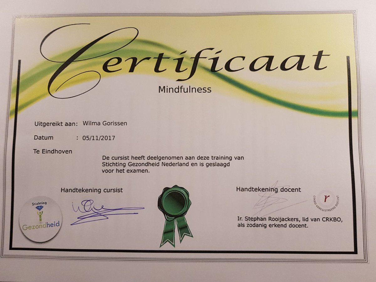 SportmassageW's tweet photo. Geslaagd voor Mindfullnes. Nu door met opleiding leren omgaan met stress. https://t.co/JGD0fuYrW8
