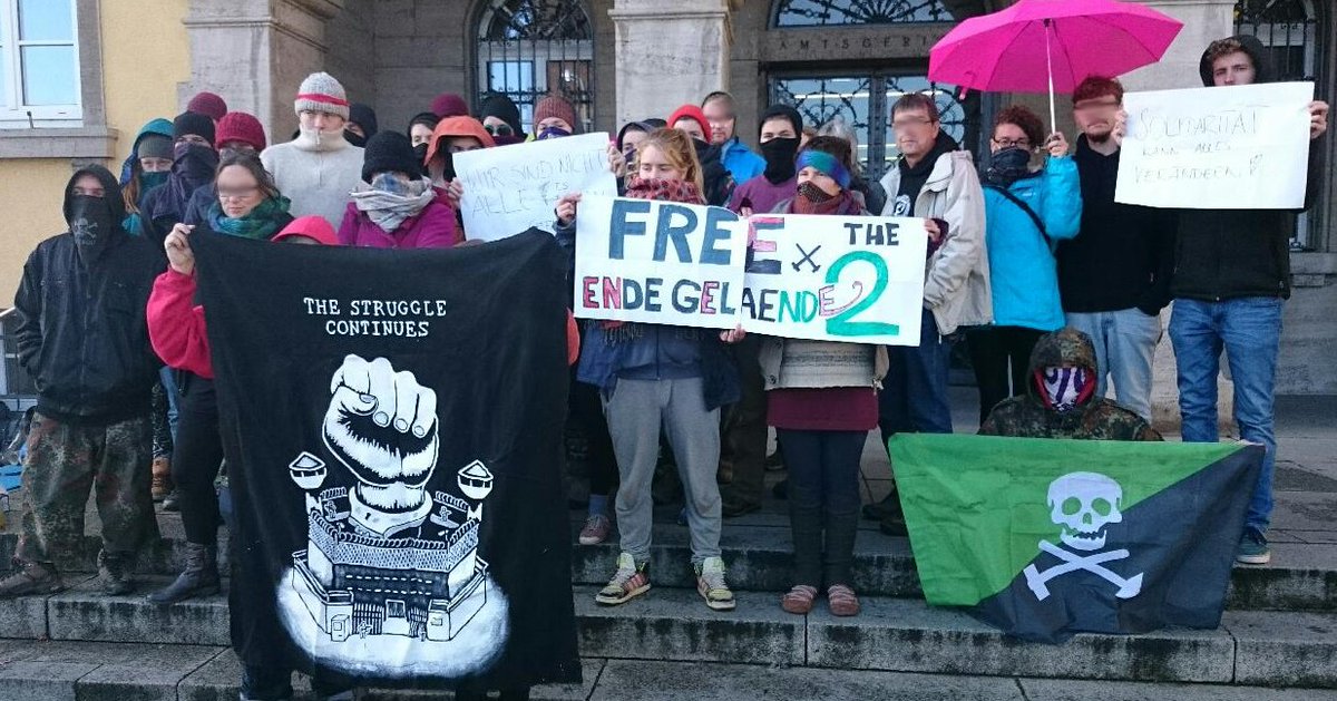 JusHambi's tweet photo. #Prisoner #Solidarity with #endegelaende 2 detained in #Achen &amp; #Kerpen @ massive #StopCoal #Climate #Action in #RWE #Hambach #mine #kohle https://t.co/eEKVK7DR2E