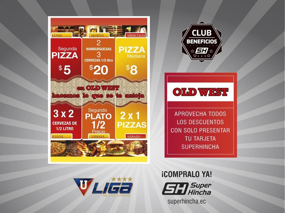 LiguistaOficial's tweet photo. En el OldwestUIO ¡Todos los días hay promociones #SuperHincha! ¡Abonados y No Abonados!
 #BeneficioSH https://t.co/7PceJMloMa