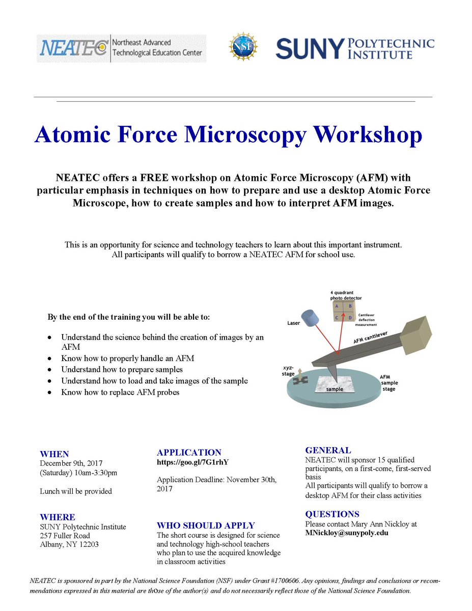 neatec_nsf's tweet photo. Science and Technology Teachers! Register for a  FREE workshop on Atomic Force Microscopy (AFM)  https://t.co/HjwXuPelYp https://t.co/TDJptHYxxg