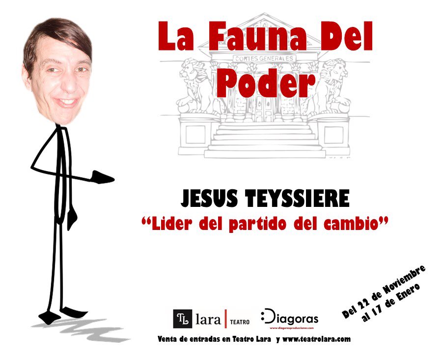 faunadelpoder's tweet photo. @JesusTeyssiere es el lider de un partido joven que rompe con el bipartidismo del país en la comedia #lafaunadelpoder @teatrolara https://t.co/4lWCMzzDVF
