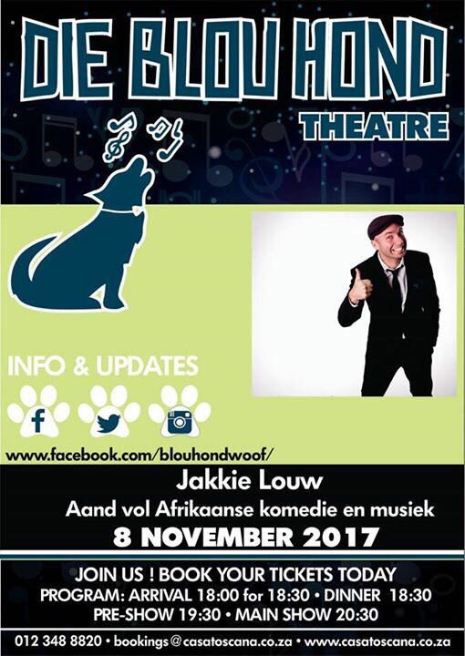 #comingup 8Nov <a href="/jakkielouw/">Jakkielouwamptelik</a>  #blouhond #dontmissout 🎫 casatoscana.co.za/events-shows #afrikaans #music #theatre #nightout