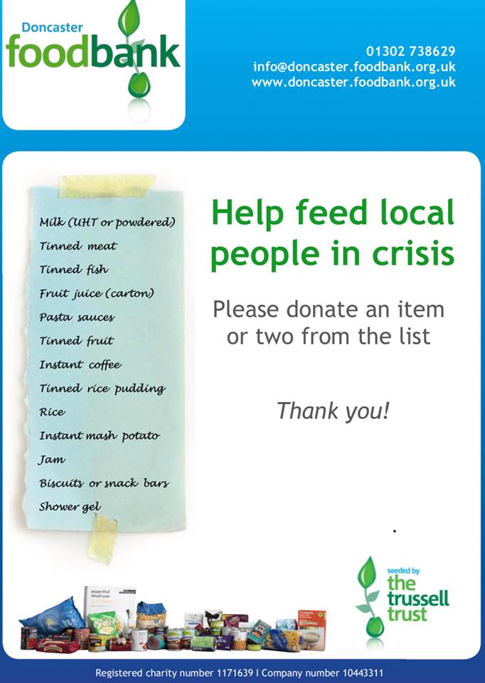 DoncasterRT7's tweet photo. This Christmas season we are supporting @DonnyFoodbank  dropoff points @Signumfm DN5 0SJ @taylorbracewell DN1 2RP or Cafe Local DN4 9LX https://t.co/OGvAmEVY6Y