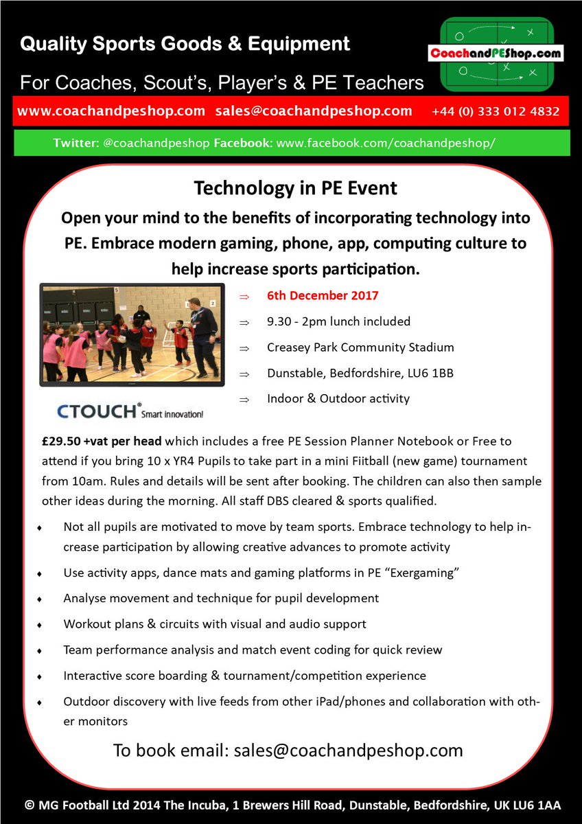 See the latest technology that can be used in your school PE lessons and that will help increase participation. 6th Dec, Dunstable #TechinPE
