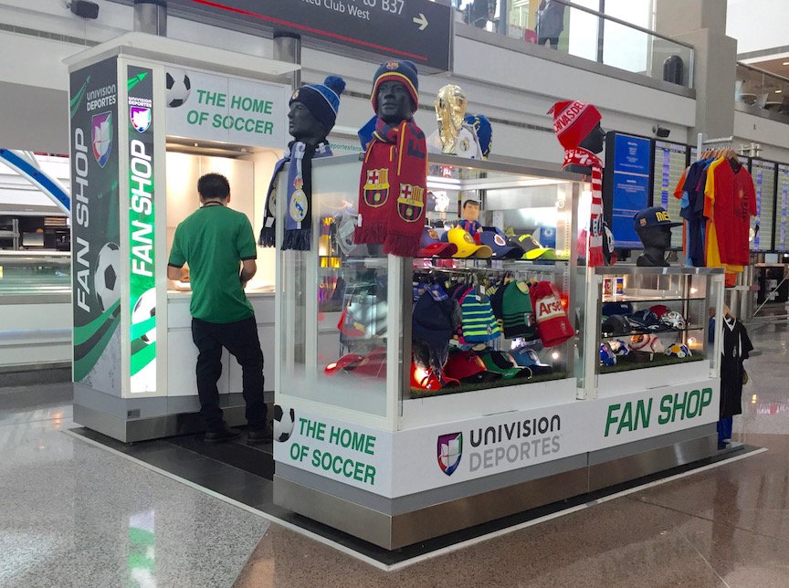 ProRetailInc's tweet image. Welcome to our new #PopUpRetail @DENAirport Univision Deportes Fan Shop on Concourse B Center. #soccer #WorldCup2018 #HolidaysAreComing