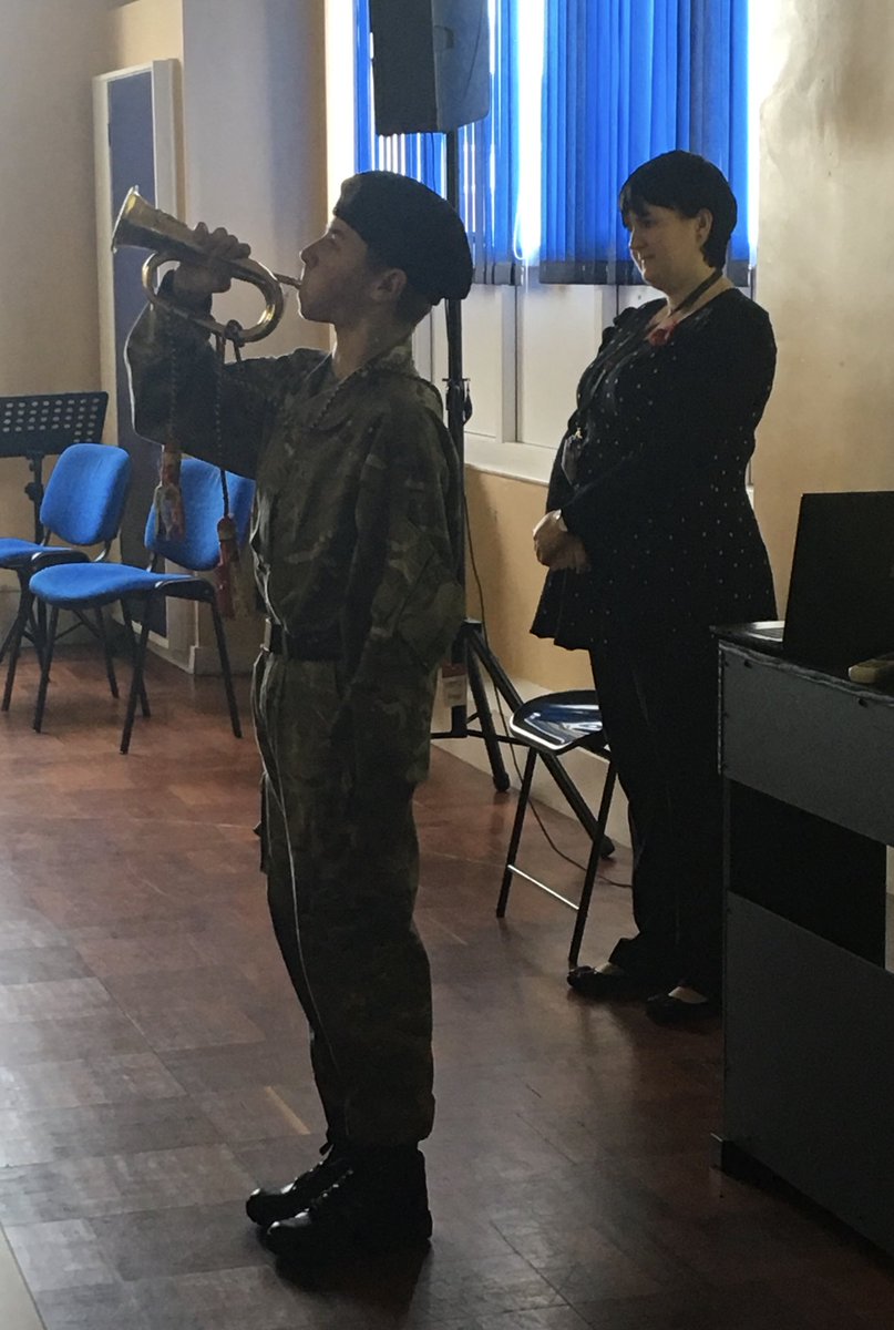 The bugle call of the “Last Post” by Aleks in year 7 #LestWeForget #RemembranceDay