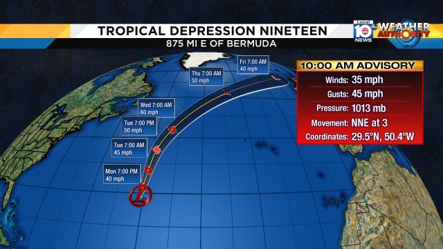 Here is an update on T.D. #19 best news this system will not be a threat to land. https://t.co/Z3EyynL5PJ