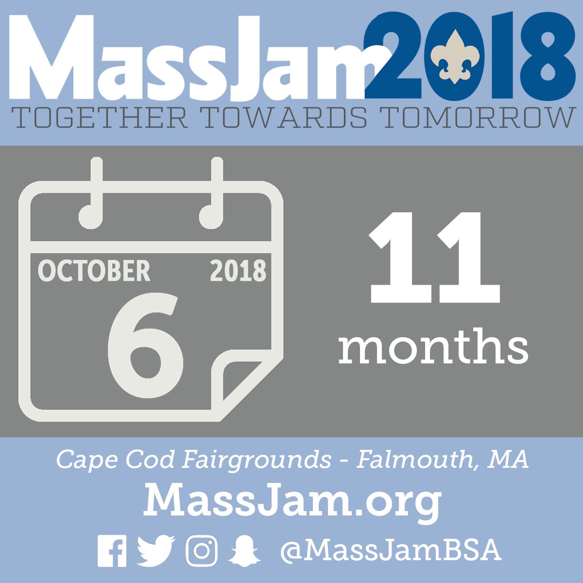 MassJamBSA's tweet photo. MassJam2018 is only 11 months away &amp; volunteers are busy preparing for this great event. Registration opens next month for units and staff. https://t.co/wat0mBLM15