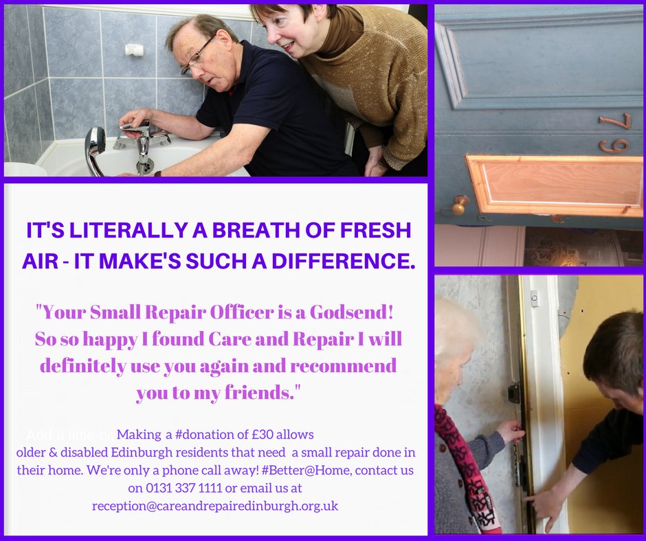 carerepairedin's tweet photo. If you require #SmallRepairs #diysos tel 0131 337 1111
@Edinburgh_CC @bighearts @evoc_edinburgh @AlzScotTech @VolunteerEdi @ChangeworksUK https://t.co/1YFkfXgJ6m
