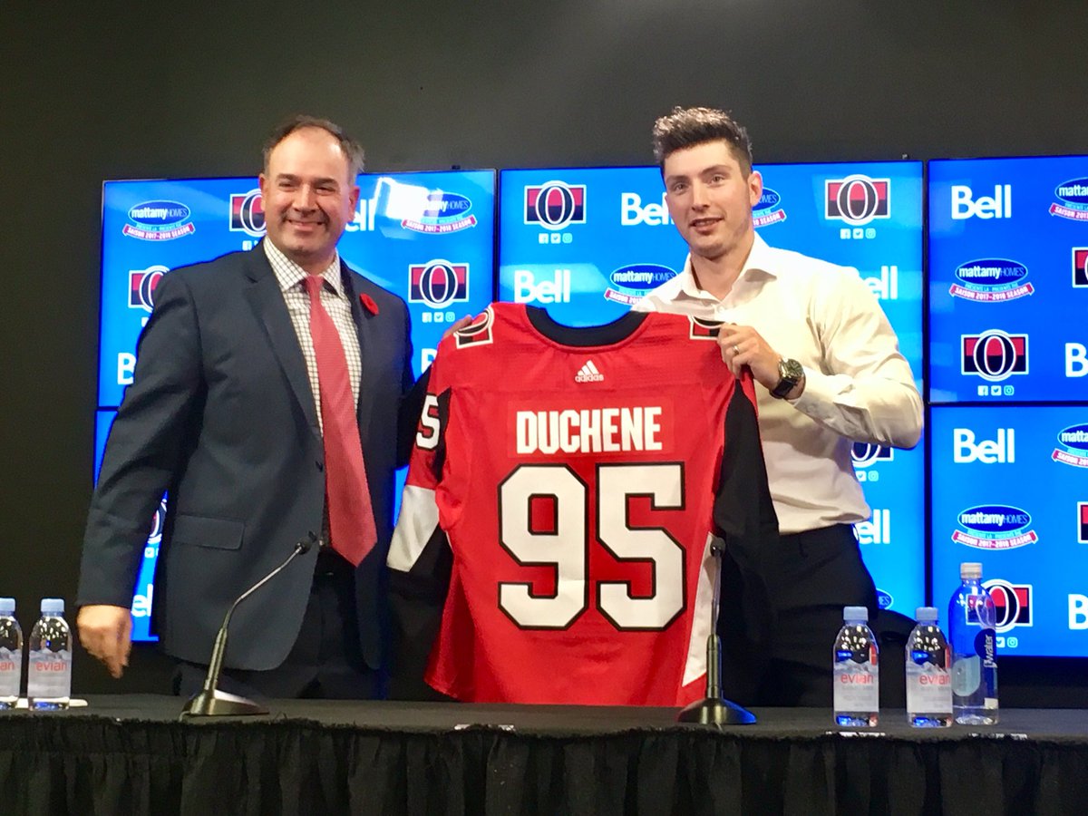 Senators's tweet photo. Matt Duchene confirms that he’ll wear #95 for the #Sens. Combines #9 and #5, two numbers he wore as a kid. https://t.co/XqKh7biOJd