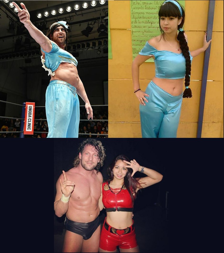 Hey!!! <a href="/KennyOmegamanX/">Kenny Omega</a>  I was also the princess jasmine 😂💖
Abajo, como luchadores, fotografía por #Sunshine en enero 2017 💞💪