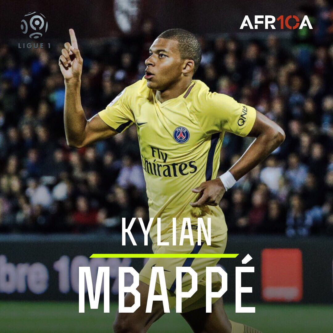 Africa10's tweet image. #Ligue1 : 🇳🇬 🇨🇲 Kylian Mbappe opened and closed the scoring as  PSG thumped Angers SCO 5-0 on Saturday.
#Africa10 - Limitless 👏🏿
#Africa