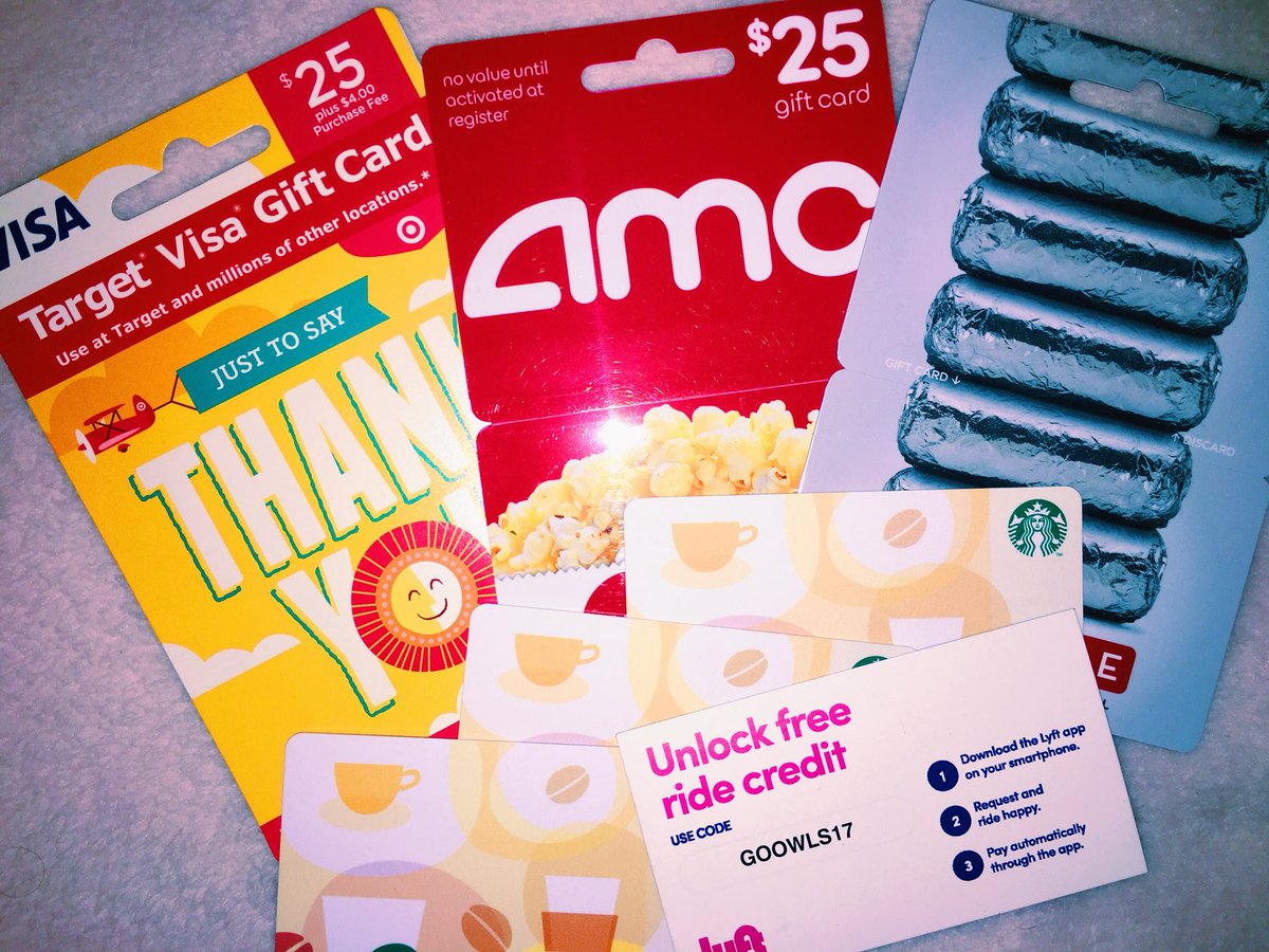 juliaostrovsky's tweet photo. Retweet this new user @lyft code (GOOWLS17) for a chance to win one of these amazing gift cards😛🚘🍿🌯☕️ Contest ends this Friday! #theowlslyft https://t.co/FncBrLBYVj