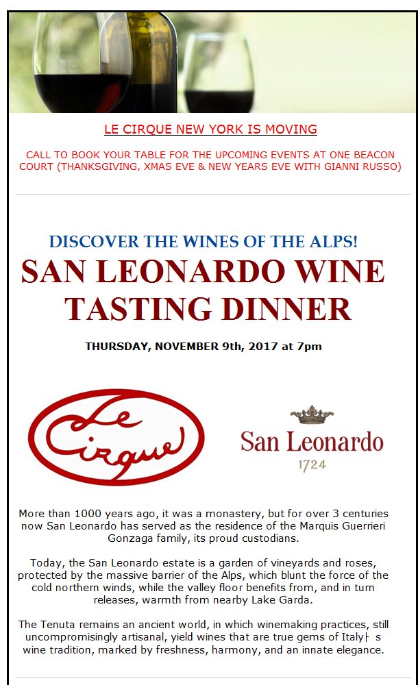 REMINDER: San Leonardo Wine Dinner Thursday November 9, 2017 at 7pm bit.ly/2j666SP