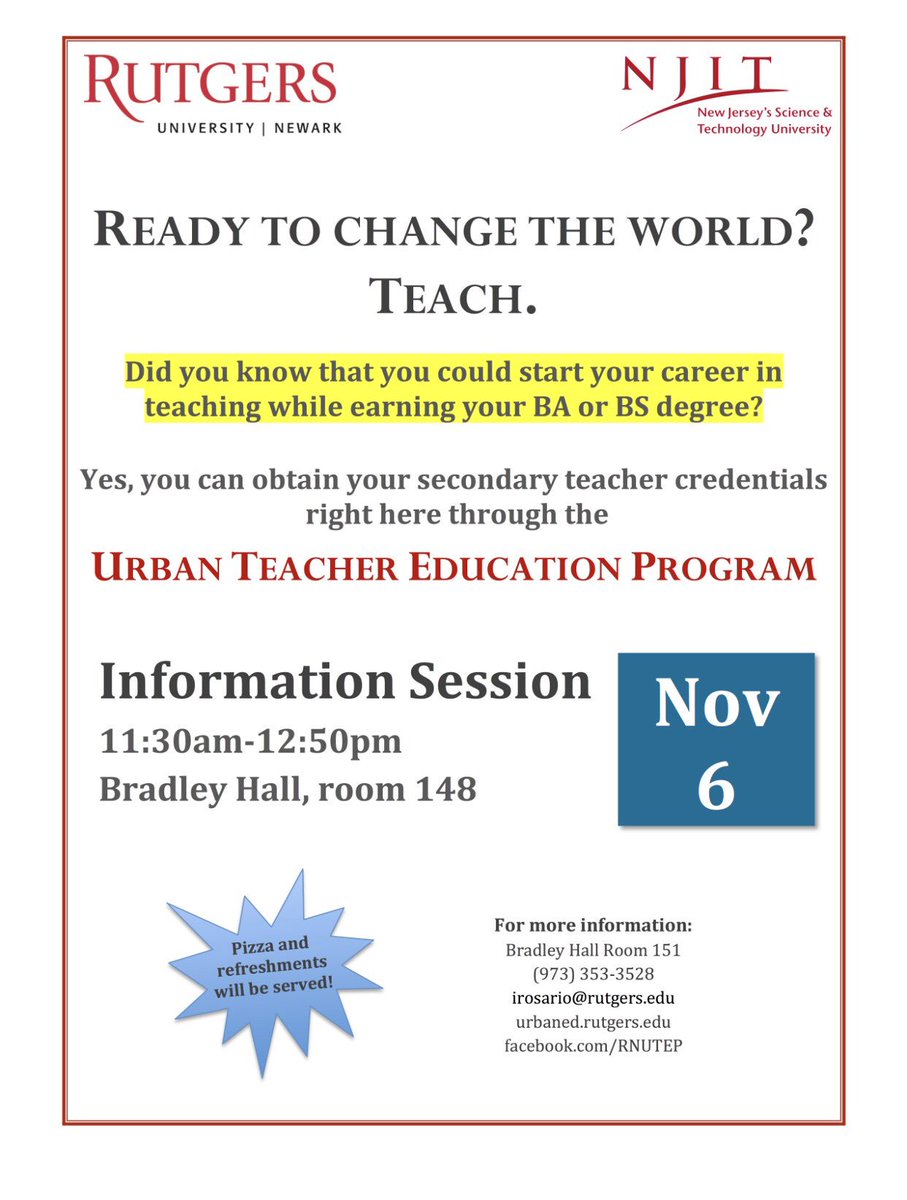 If you are looking to become a teacher, come out to the info session today from 11:30-12:50 in Bradley hall room 148 !!!